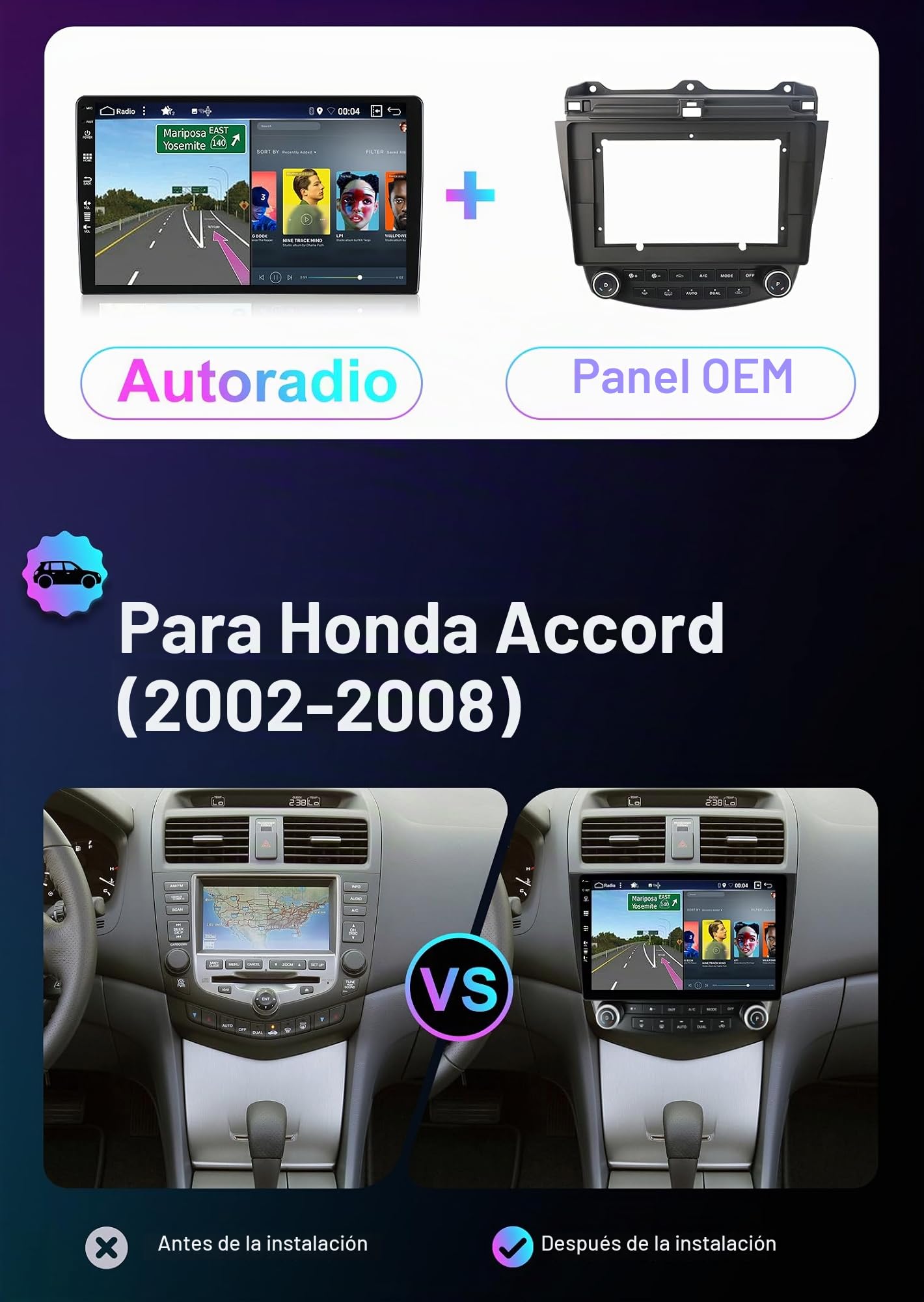 YUNTX [2+64G] Android 16 Radio para Coche Android 15 para Honda Accord 2003-2007 - [ Integrado CarPlay/Android Auto/GPS/Mirrorlink] - Pantalla táctil IPS de 10,1" - SWC | Bluetooth 5.0 | USB | 4G