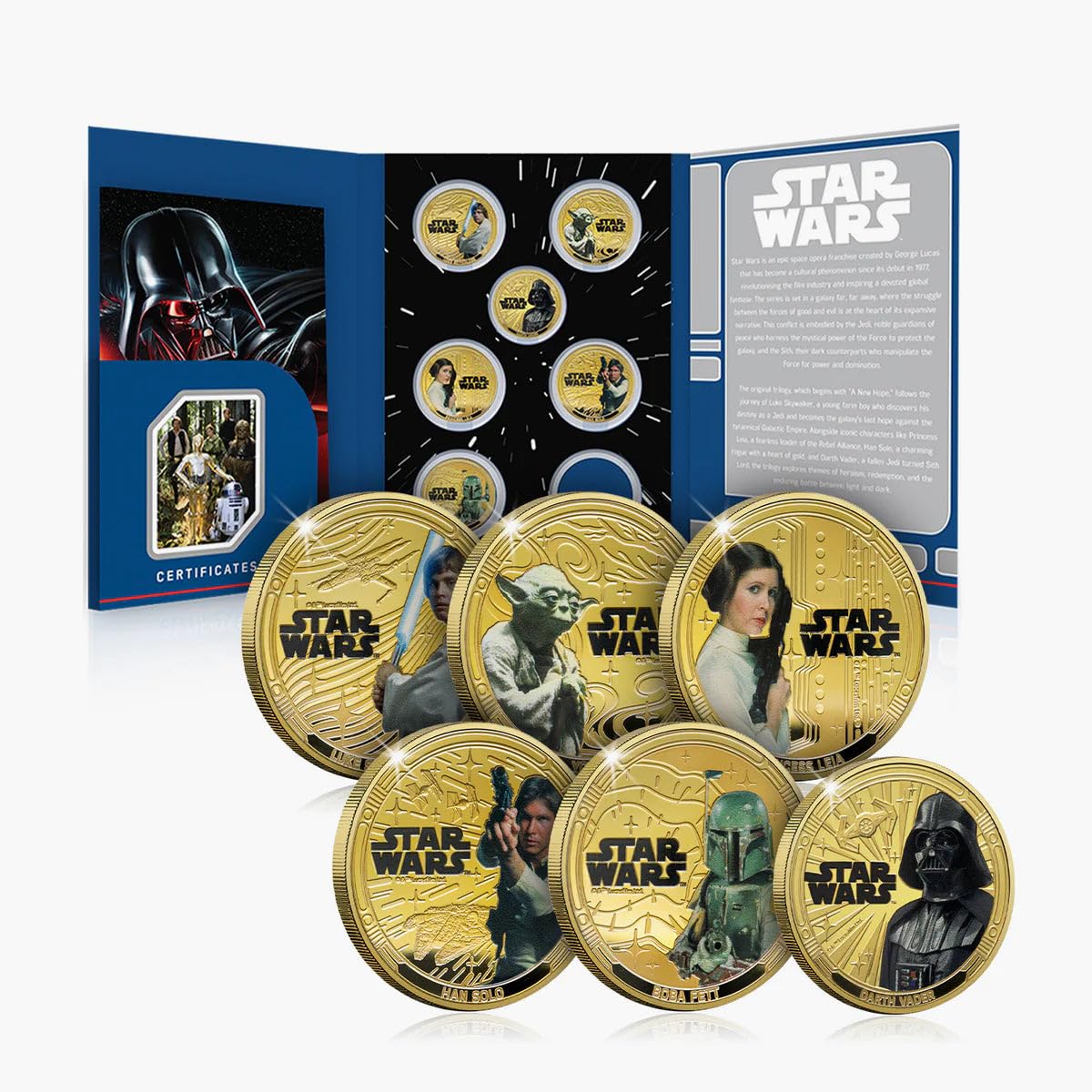 FANTASY CLUB Official Star Wars Coin Collection - Original Trilogy | Premium Set of 6 Gold Plated Coins | Limited and Certified Edition for Collectors and Fans