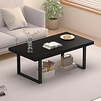 Vista 3 de Mesa de café IBF negra, mesa de centro minimalista industrial de madera, mesa moderna y simple rectangular para sala de estar, mesa de café y cóctel