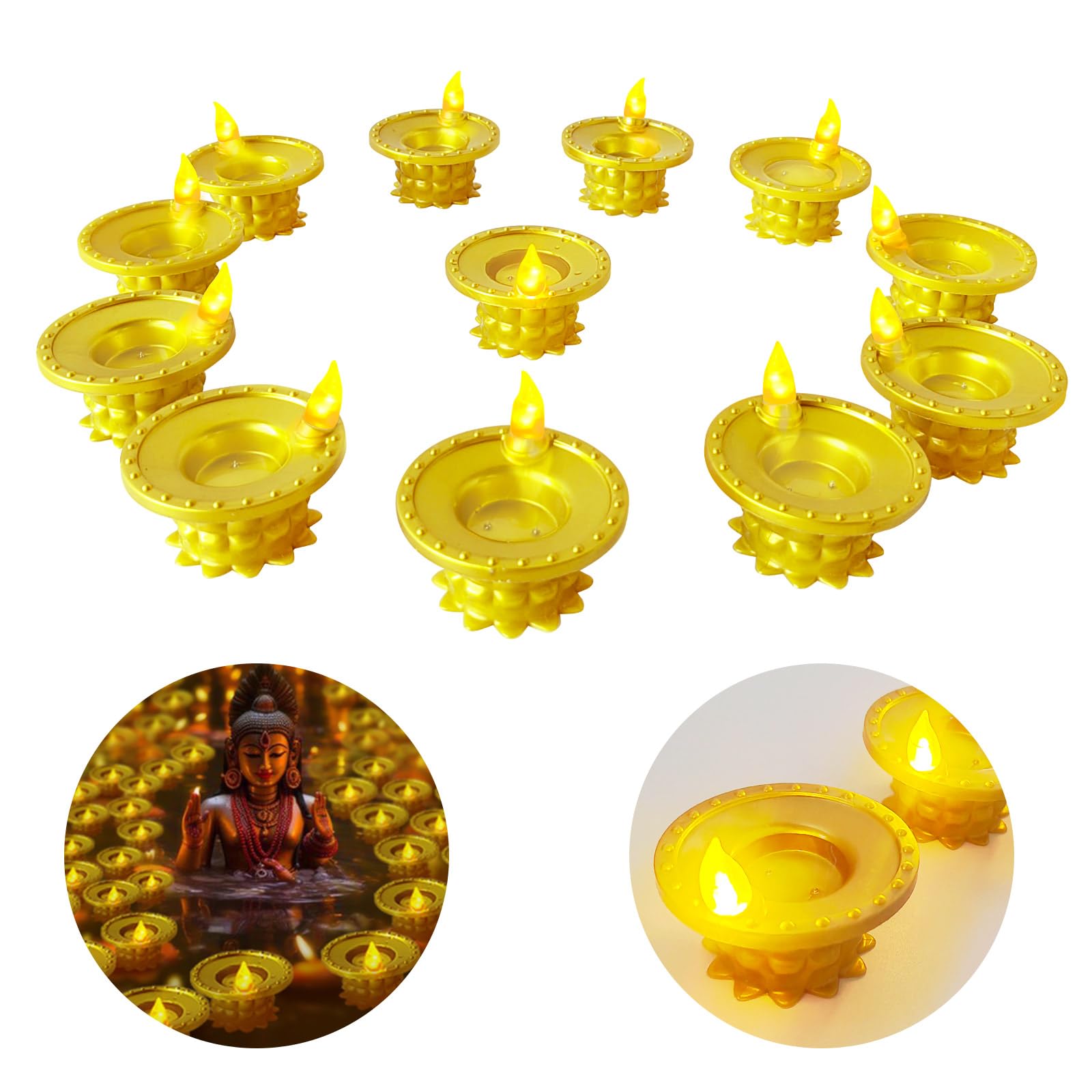 12 PCS Water Sensor LED Diya for Diwali Decoration,Battery Operated Candles,Gift for Pooja,Religious Temple,Home Decor Festivals