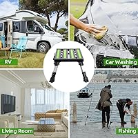 Vista 6 de Homeon Wheels Taburete para caravana, plataforma de aluminio plegable de altura ajustable, pies de goma antideslizantes, rayas reflectantes, mango