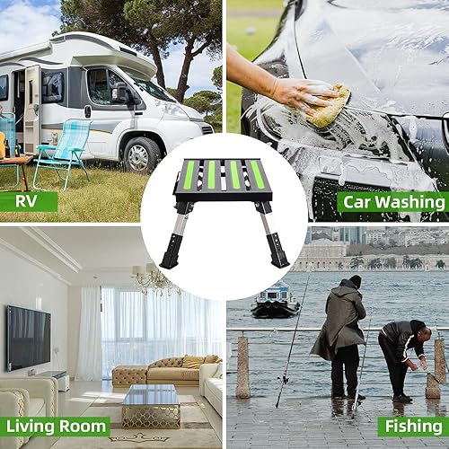 Miniatura 24 de Homeon Wheels Taburete para caravana, plataforma de aluminio ajustable con superficie antideslizante, escalón plegable con patas de goma, tira Gris