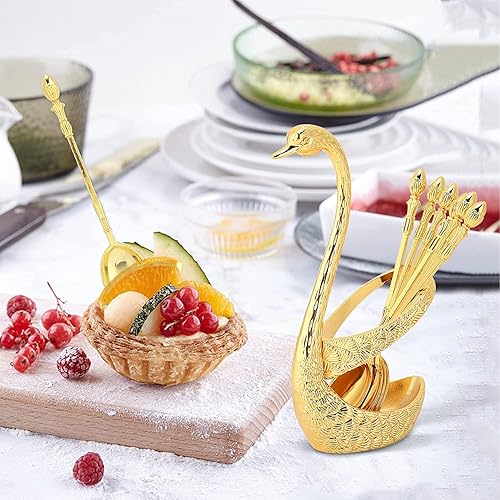 Miniatura 8 de LIZEALUCKY Juego de cucharas con soporte de base de cisne, 6 cucharas de postre, juego de cubiertos de postre, pequeñas cucharas delicadas para