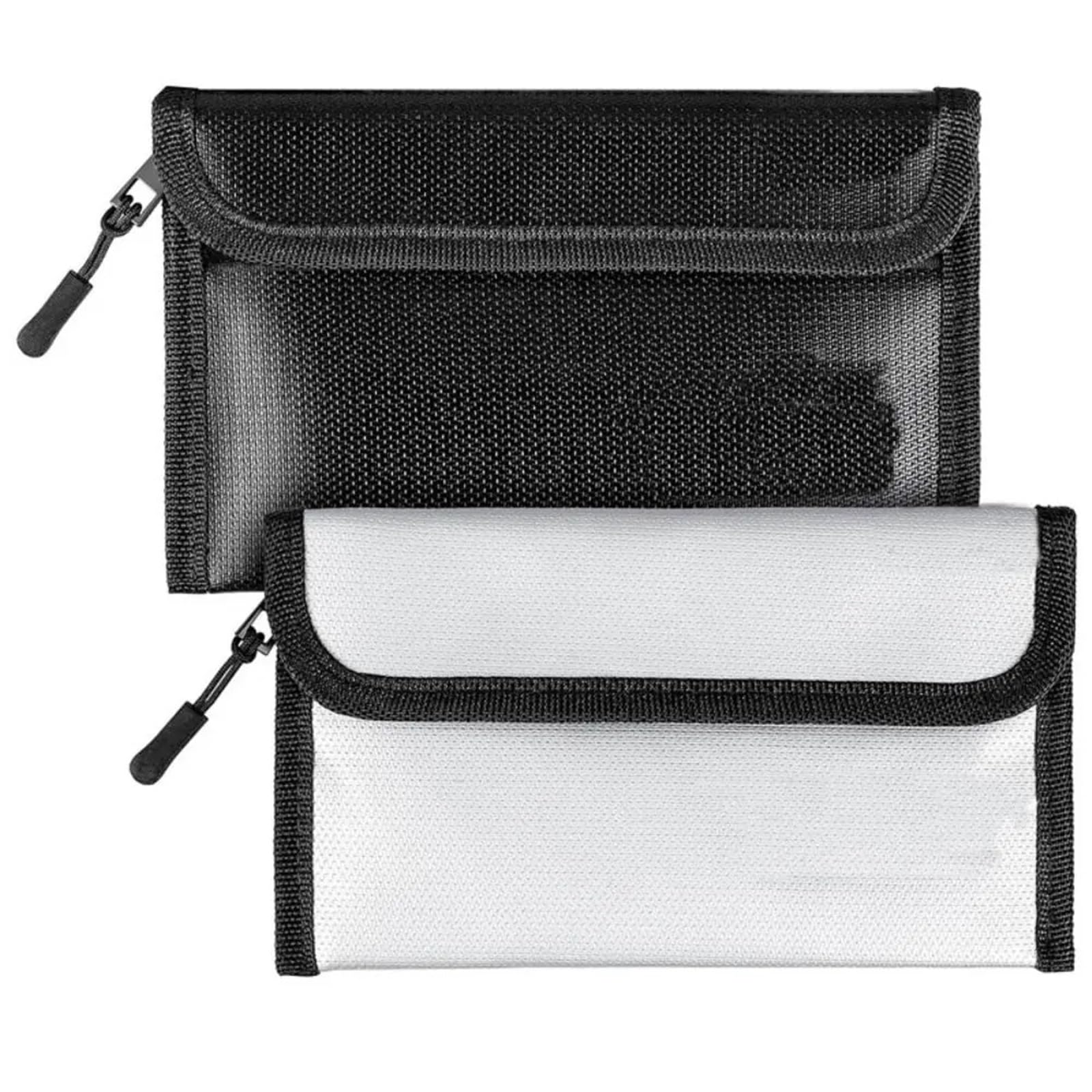 2 pezzi Borsa portadocumenti ignifuga con chiusura a cerniera, impermeabile, portatile per Documenti Passaporto(Silver)