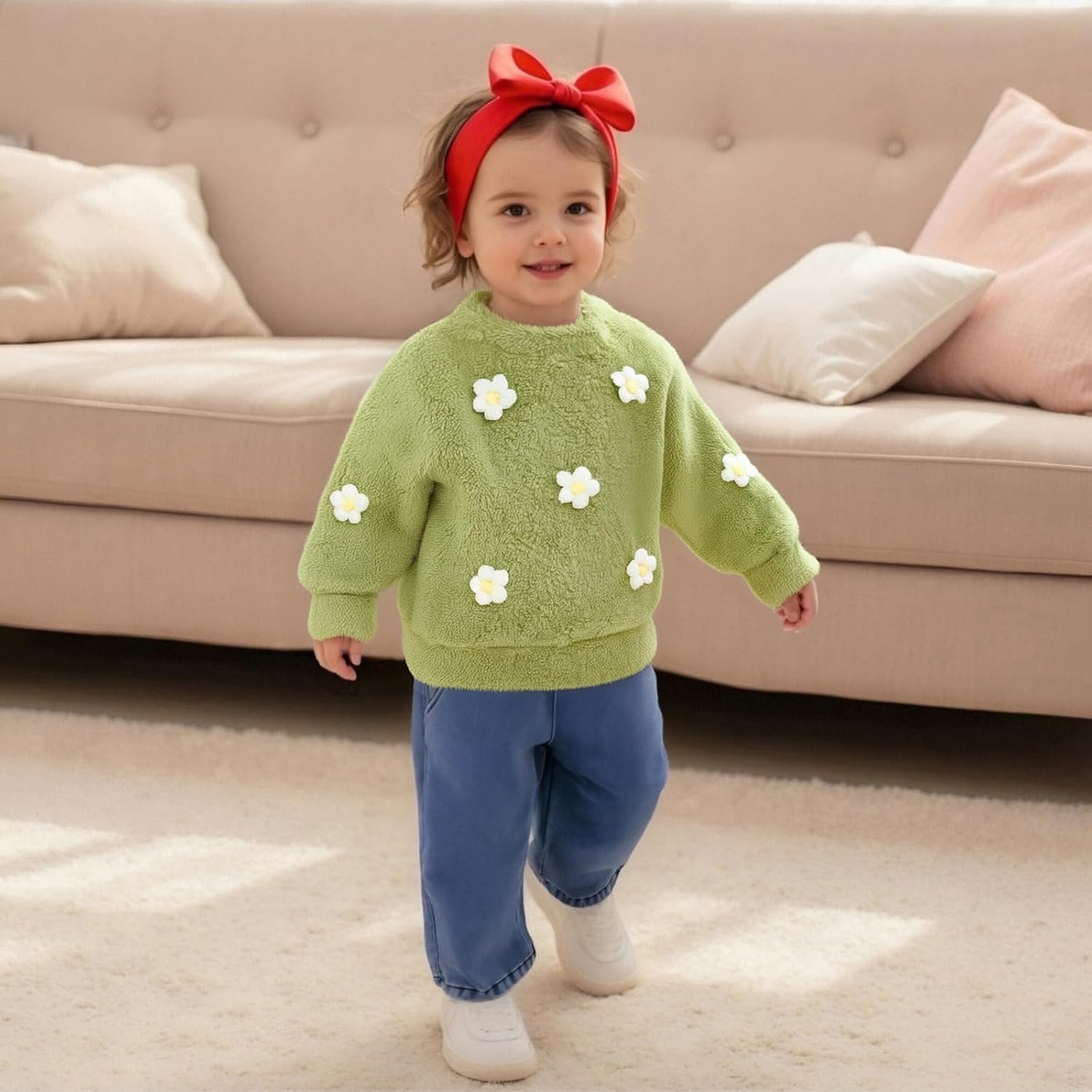Amnnchya Kids Toddler Girl Clothes Cute Floral Little Girls Furry Sweatshirt Pullover Tops Baby Warm Fall Winter Outfits