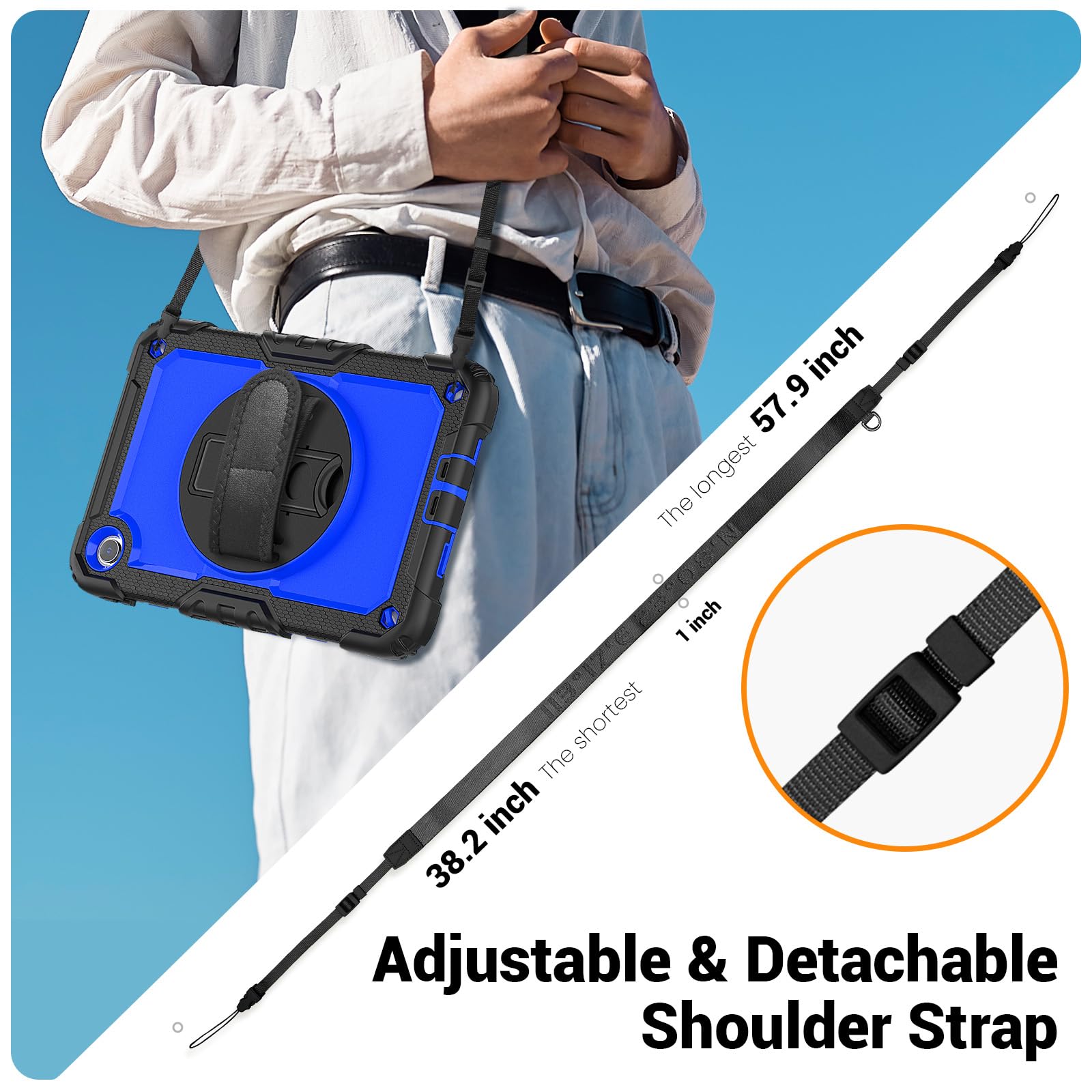 Gylint Custodia per Xiaomi Redmi Pad 2 & SE 9.7 pollici 360 Stand Strap Nero Blu