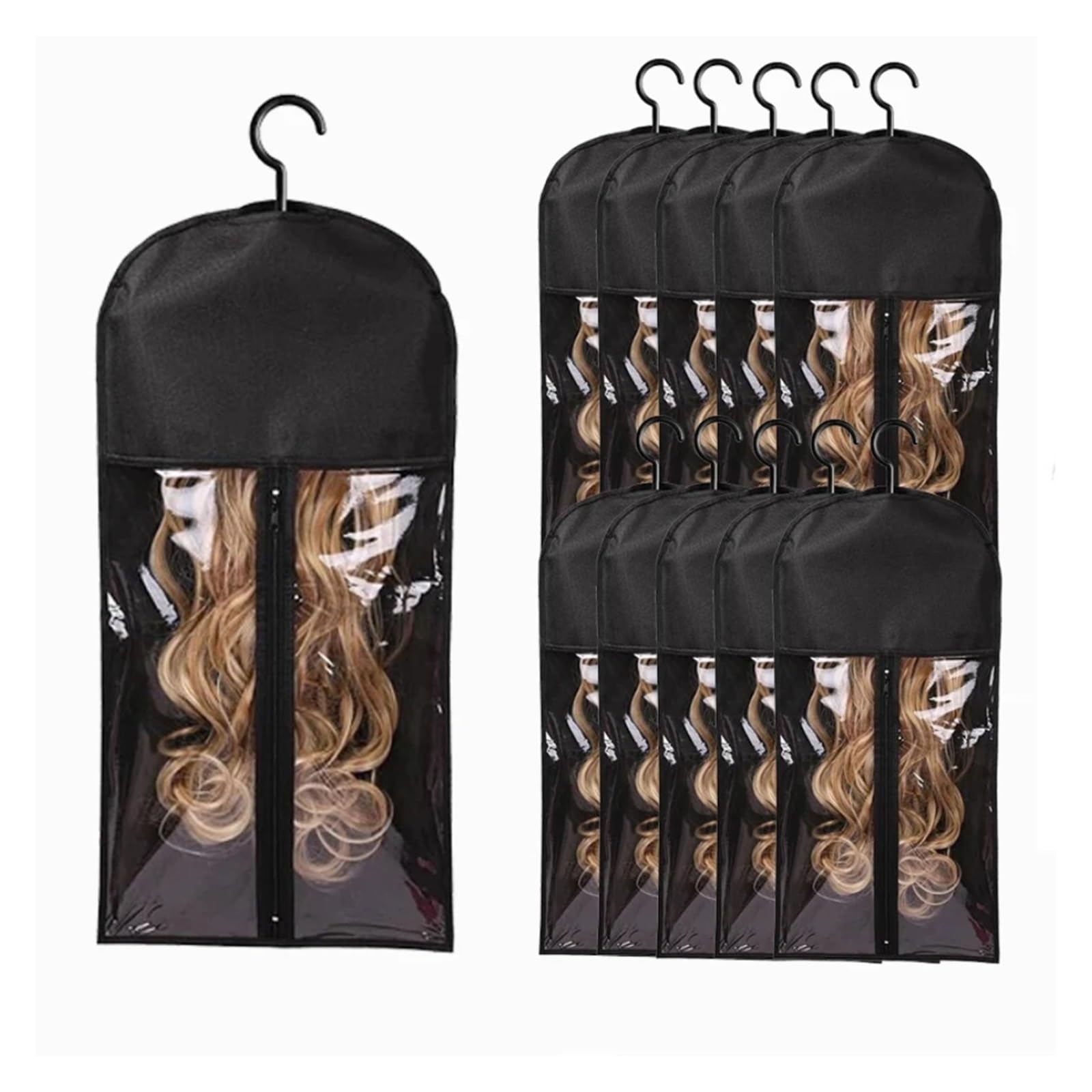 Wig Storage Bag 10pcs Wall-Mounted Wig Storage Bags,Travel-Friendly Organizer Black, for All Wig Types,Breathable Material(10pc-black bag)