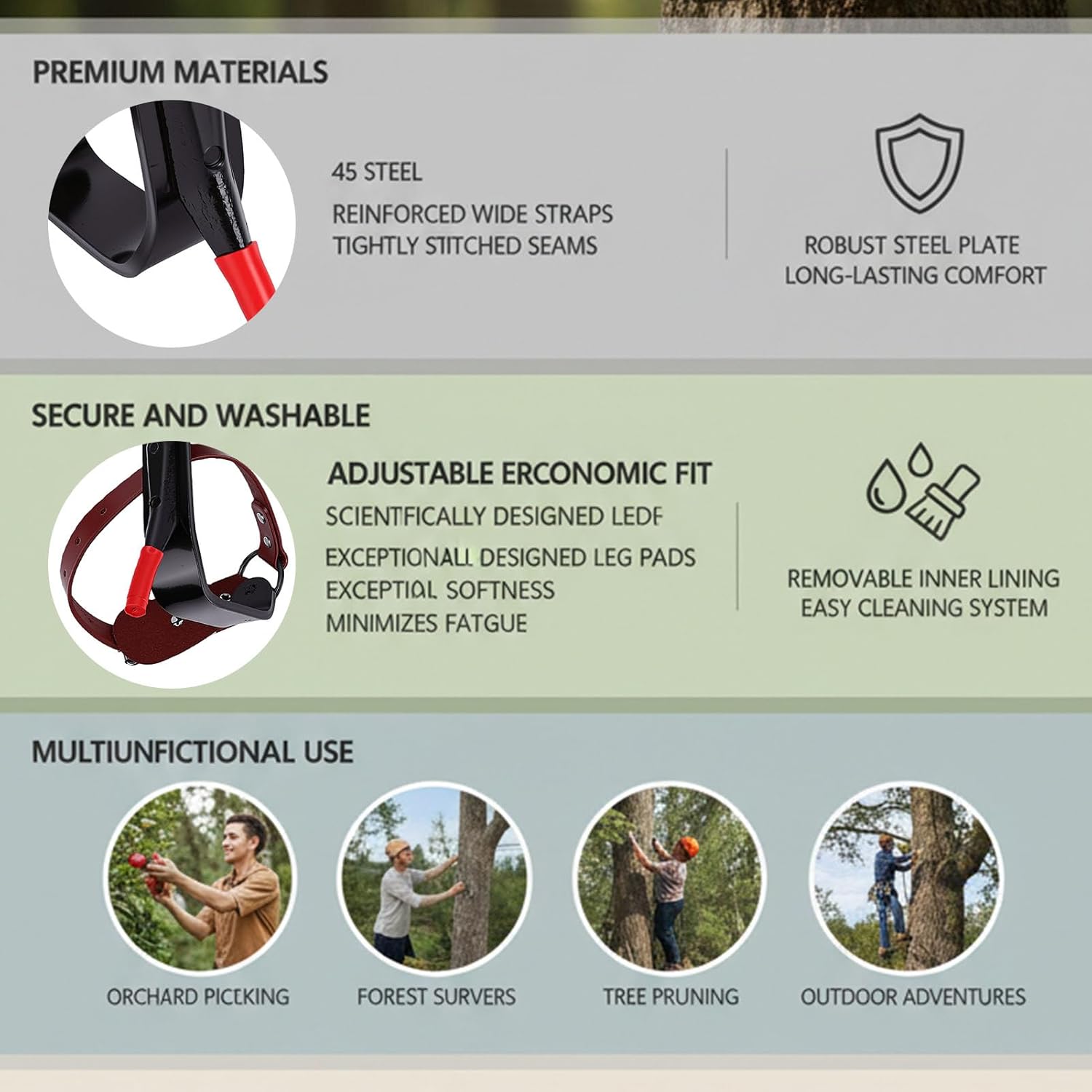 Pssopp Tree Climbing Tool Equipment, Pitons & Aid Gear Ergonomic Fit Secuer and Washable Tree Climbing Gear with Straps and Pedals for Observation Fruit Picking Tool
