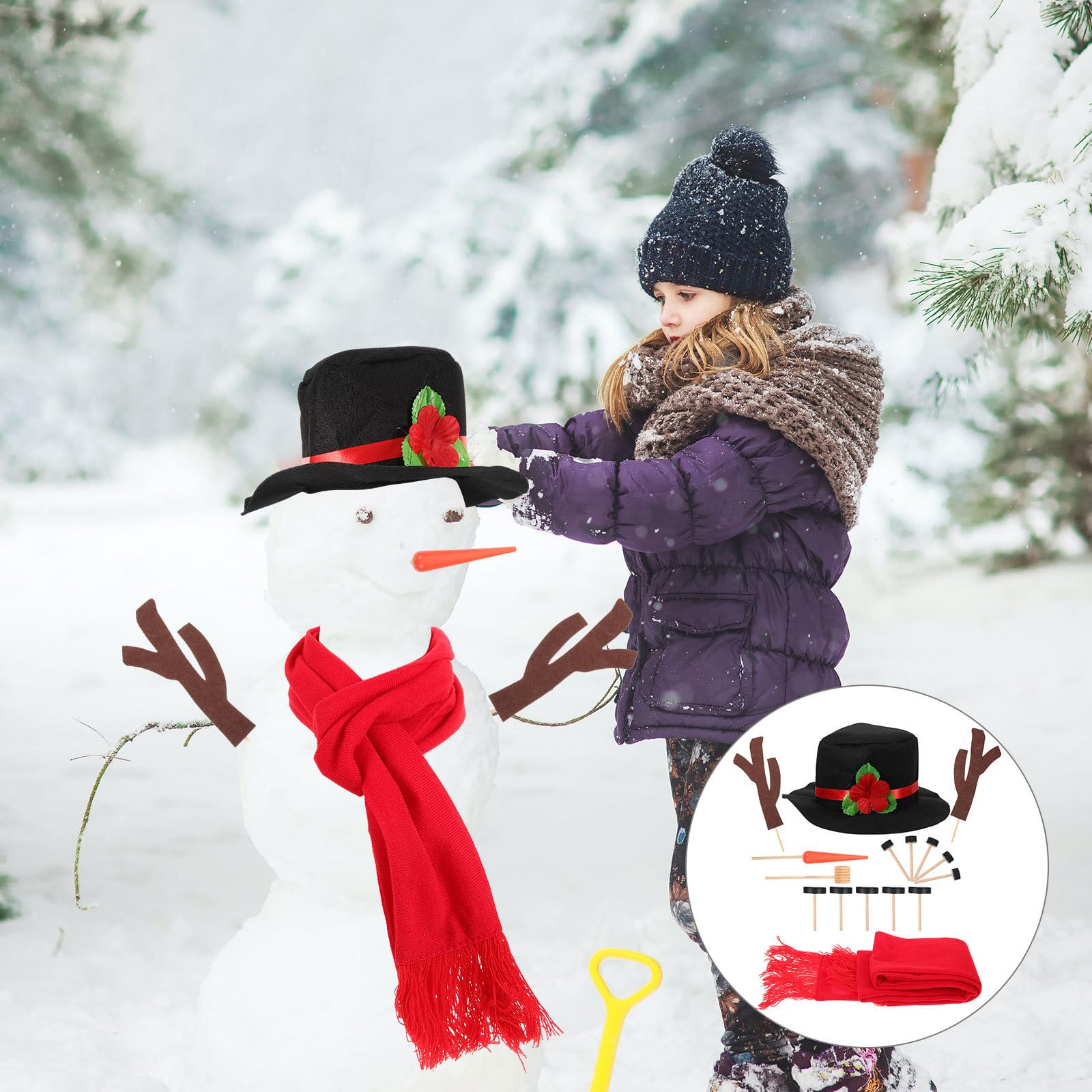 TOYMYTOY Kit de décoration de bonhomme de neige de 16 pièces pour chapeau, écharpe, yeux, bouche, nez