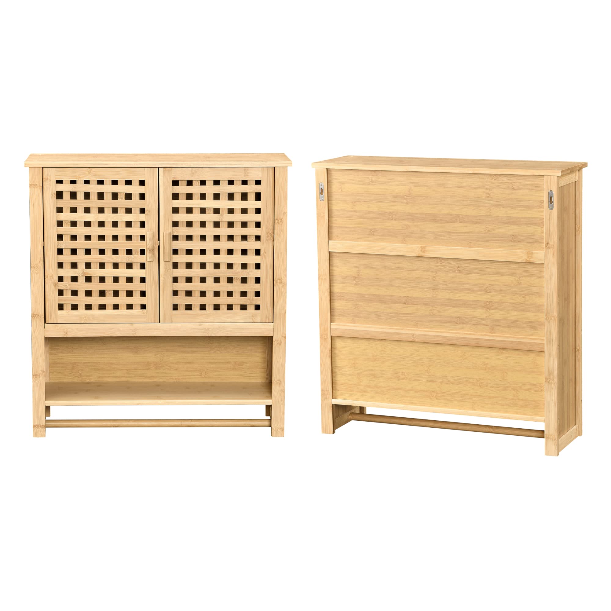 [en.casa] Bambusowa szafka łazienkowa o długości boru, szafka wisząca z uchwytem na ręczniki, 3 półki, 2 drzwi stojące, 66 x 62 x 20 cm