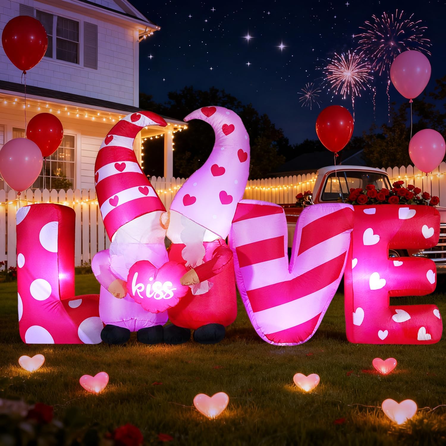 DomKom 5FT Valentines Day Inflatables Outdoor Decorations, Frog Couple Blow Up Build-in Led Lights for Wedding Party Garden Yard Lawn Décor