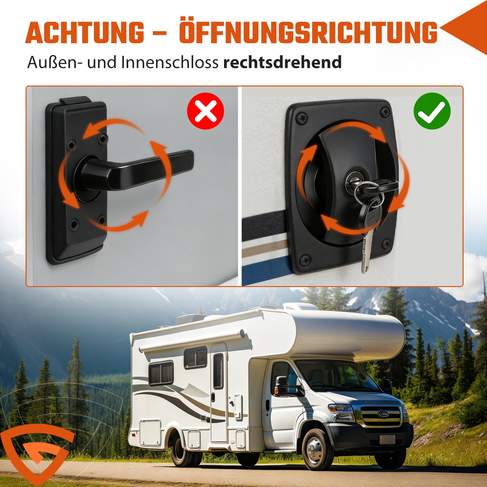 Türschloss Schloss Türriegel FF-System für Wohnwagen Wohnmobil Caravan Boot mit Zylinder und 2 Schlüsseln schwarz