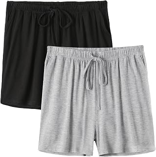 vislivin Pyjamahose für Damen Kurz Schlafanzughose Weicher Freizeit Nachtwäsche Kurz mit Taschen