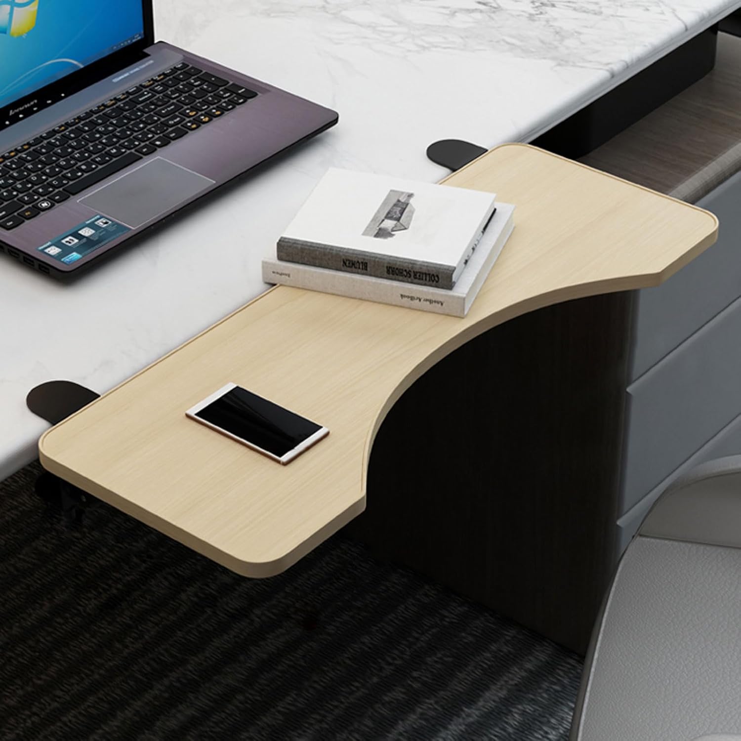 折りたたみ式キーボードトレイ拡張機能、90&deg;調整可能、クランプ式デスク、パンチフリー、デスクトップにフィット（オーク 29.5インチ