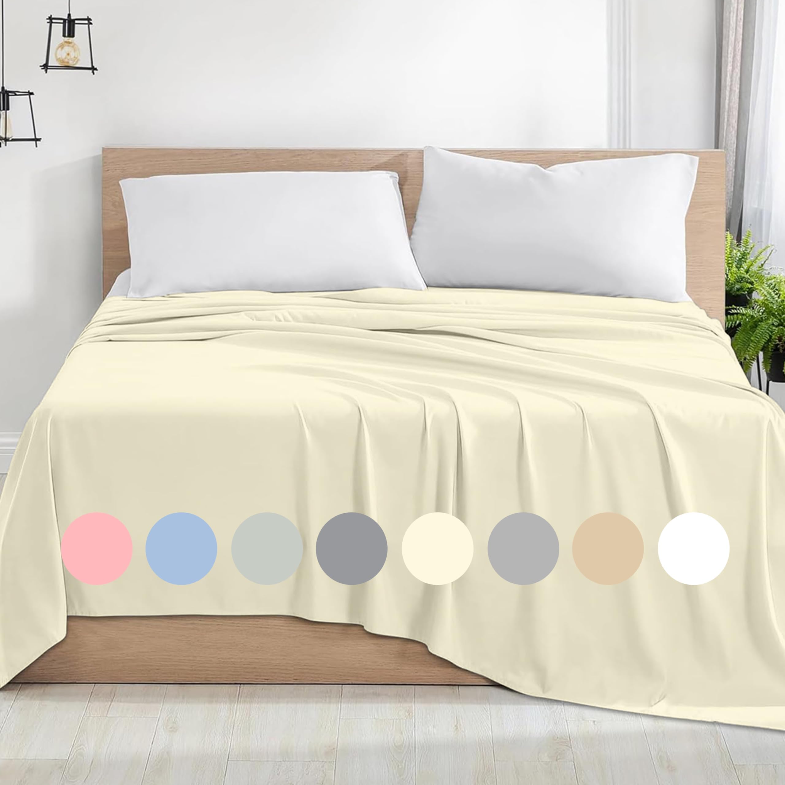 Rohi Microfibre Double Flat Sheet Cream – Comfy Soft & Breathable Flat Bed Sheet – Anti Allergy & Durable Top Sheets for Hotels, Bedrooms & Guest Rooms – Easy Care Layer Sheet (Cream, 228 x 255cm)