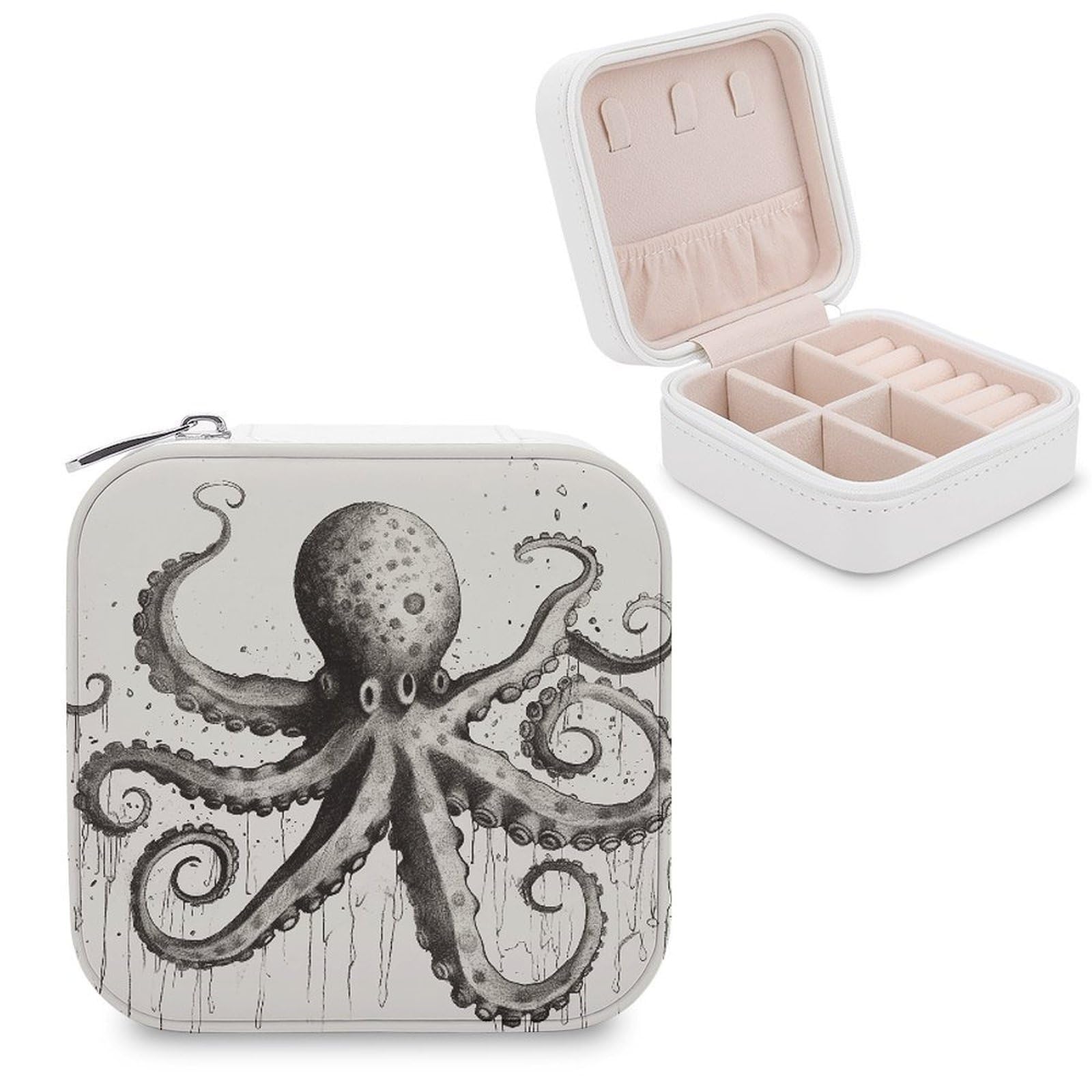 FekiLoot Octopus Jewelry Case Personalized Leather Jewelry Box Mini Travel Jewelry Case Small Portable Jewelry Organizer for Ring Earrings Necklace Bracelet