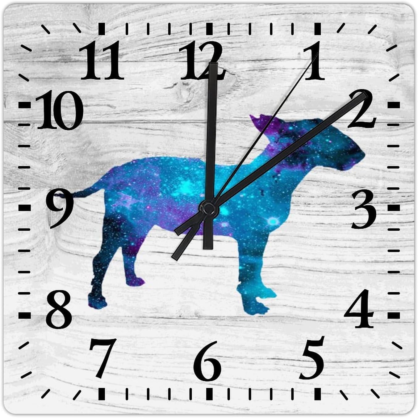 Dog Mom Gift Wall Clock Bull Terrier Square Clock 15 Inch Large Wall Clocks Battery Operated Rustic Home Decor for Home Kitchen Office School Bathroom