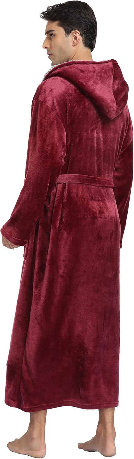 goodmansam Mens Long Flannel Robes with Hood Plush Warm Bathrobes Cozy Spa Robe With Pockets - Image 4