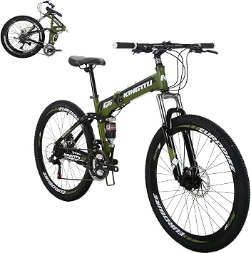 EUROBIKE 26 Mountain Bike,Full Suspension Folding Mountain Bike,21 Speed Foldable Bicycle Men or Women MTB for Afult...G6 ArmyGreen