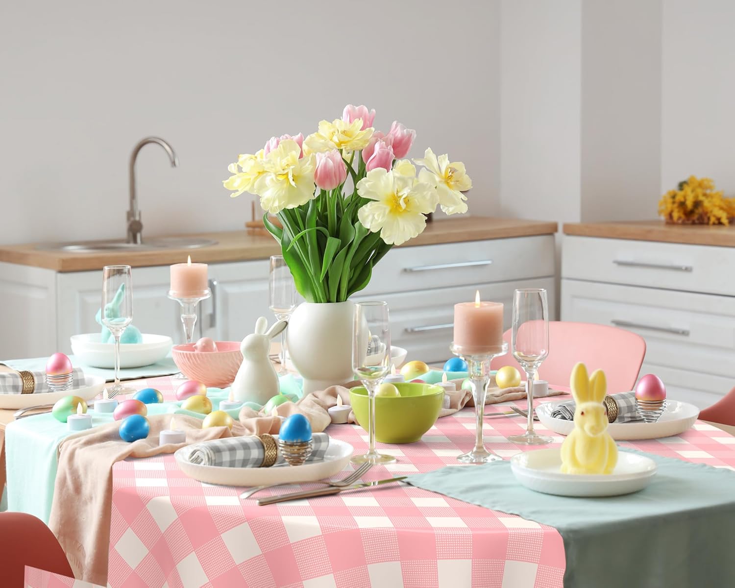 Disposable Checkered Tablecloth Round Plastic Buffalo Plaid Table Cloth 84'' Gingham Tablecover for Picnic Camping BBQ Graduation Party (Multicolor,12 Pieces)