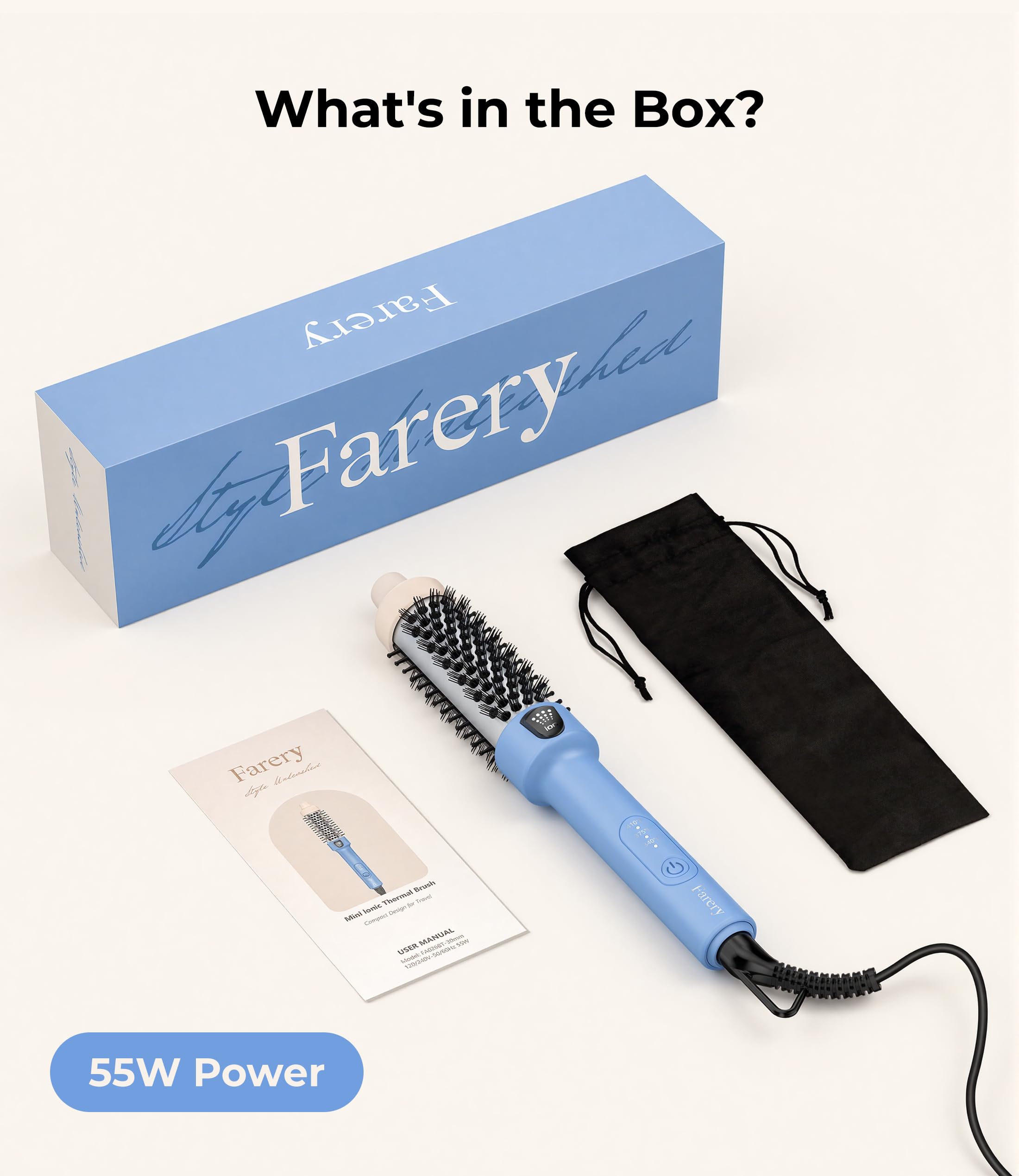 Farery Ionic Heated Styling Brush with Tourmaline Ceramic Barrel