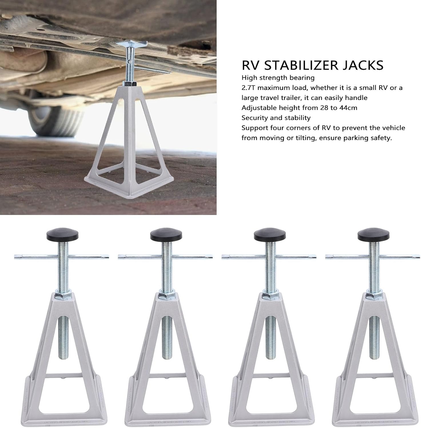 RV Stabilizer Jacks, 4 Pcs RV Stabilizer Jacks 28-44mm Adjustable RV Leveling Jack Aluminum Alloy RV Jack Bracket and Screw for Travel Trailers RVs Campers