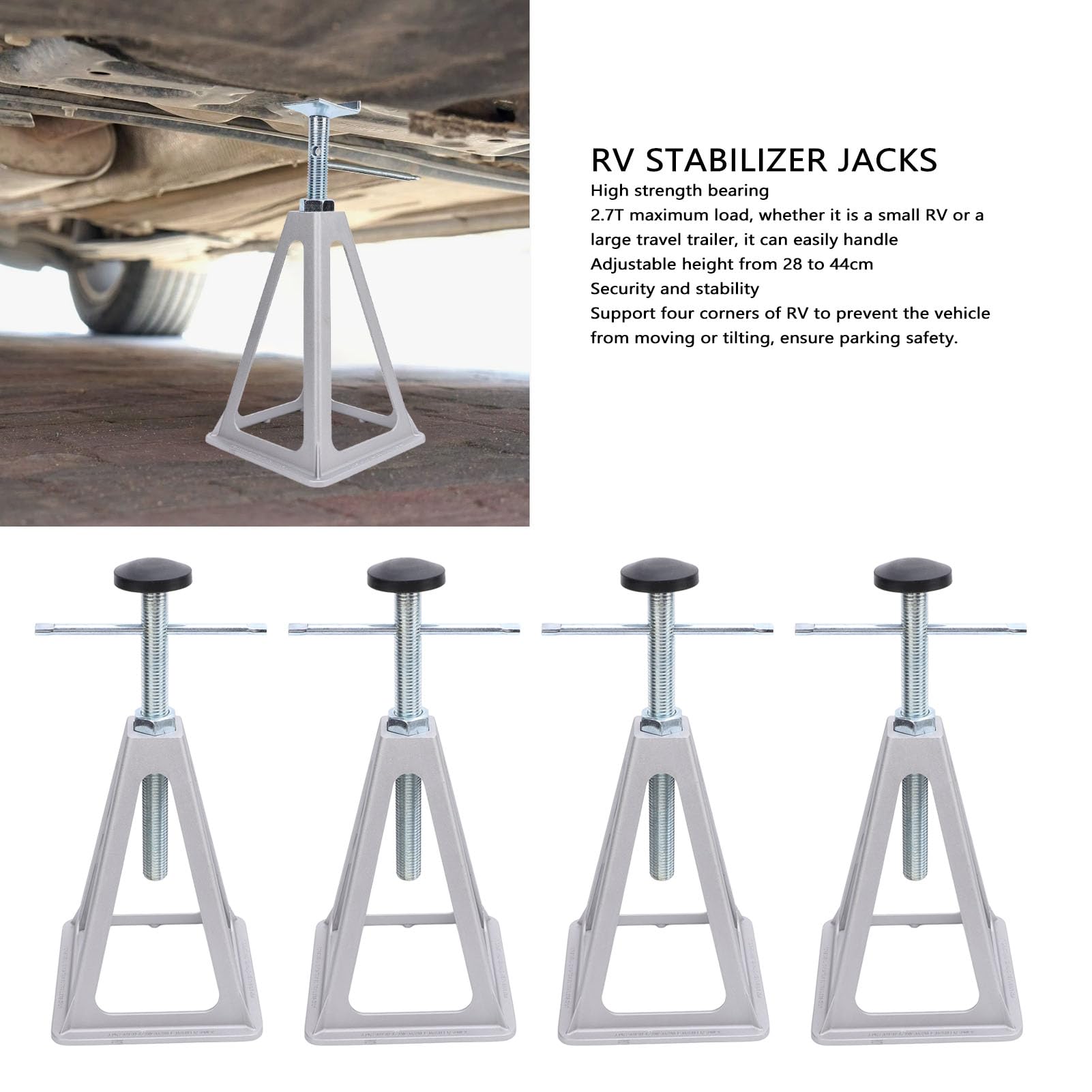 Gatos Estabilizadores Ajustables para Vehículos Recreativos, 4 Piezas de Soportes de Aluminio, Gatos de Tornillo de Nivelación de Carga de 2,7 T para Remolques de Viaje,
