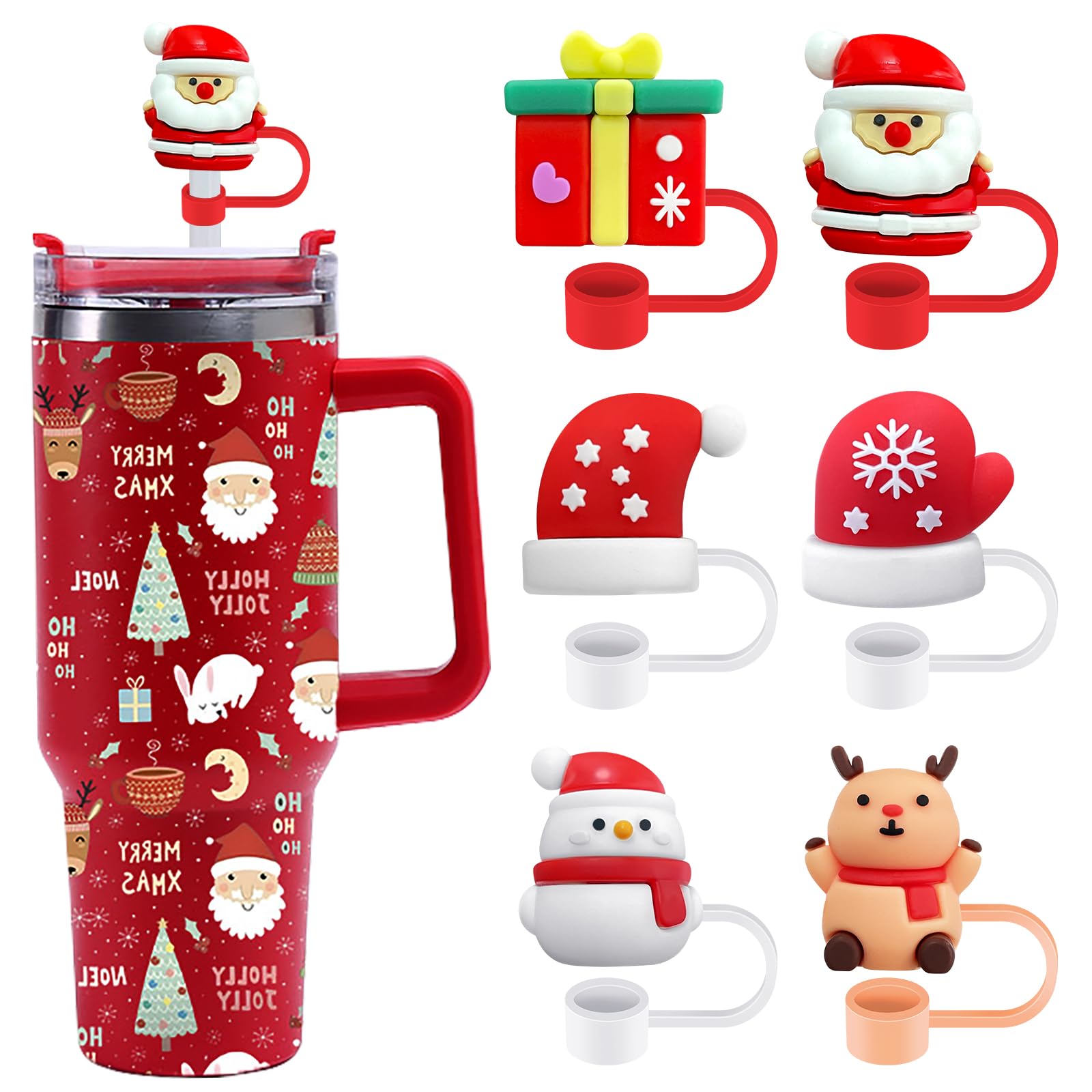 Stanley Strohhalm-Abdeckkappen Weihnachts-Set – 6 Stück, 10 Mm, Aus Silikon Für Stanley Becher