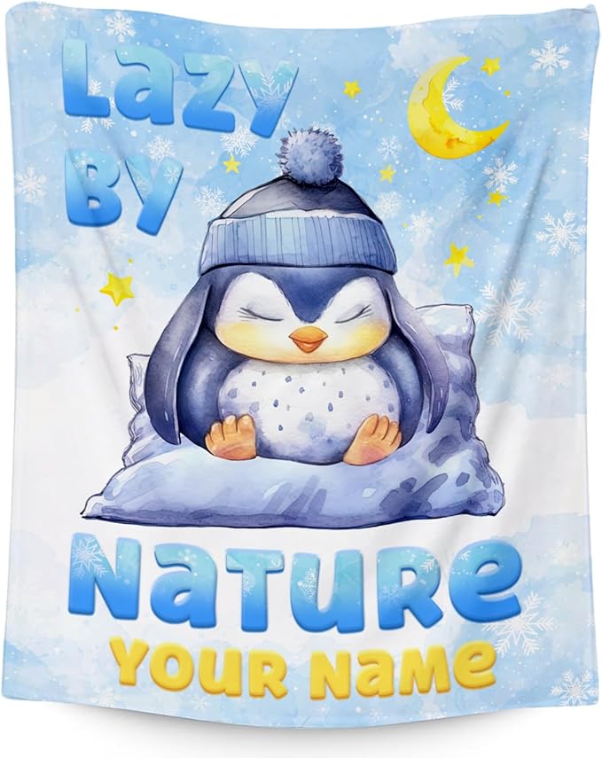 Custom Penguin Blanket, Cute Soft Throw Gifts for Kids, Cozy Flannel Throw Blankets for Couch Sofa, White 30"x40"