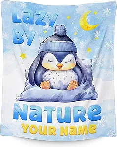 Custom Penguin Blanket, Cute Soft Throw Gifts for Kids, Cozy Flannel Throw Blankets for Couch Sofa, White 30"x40"