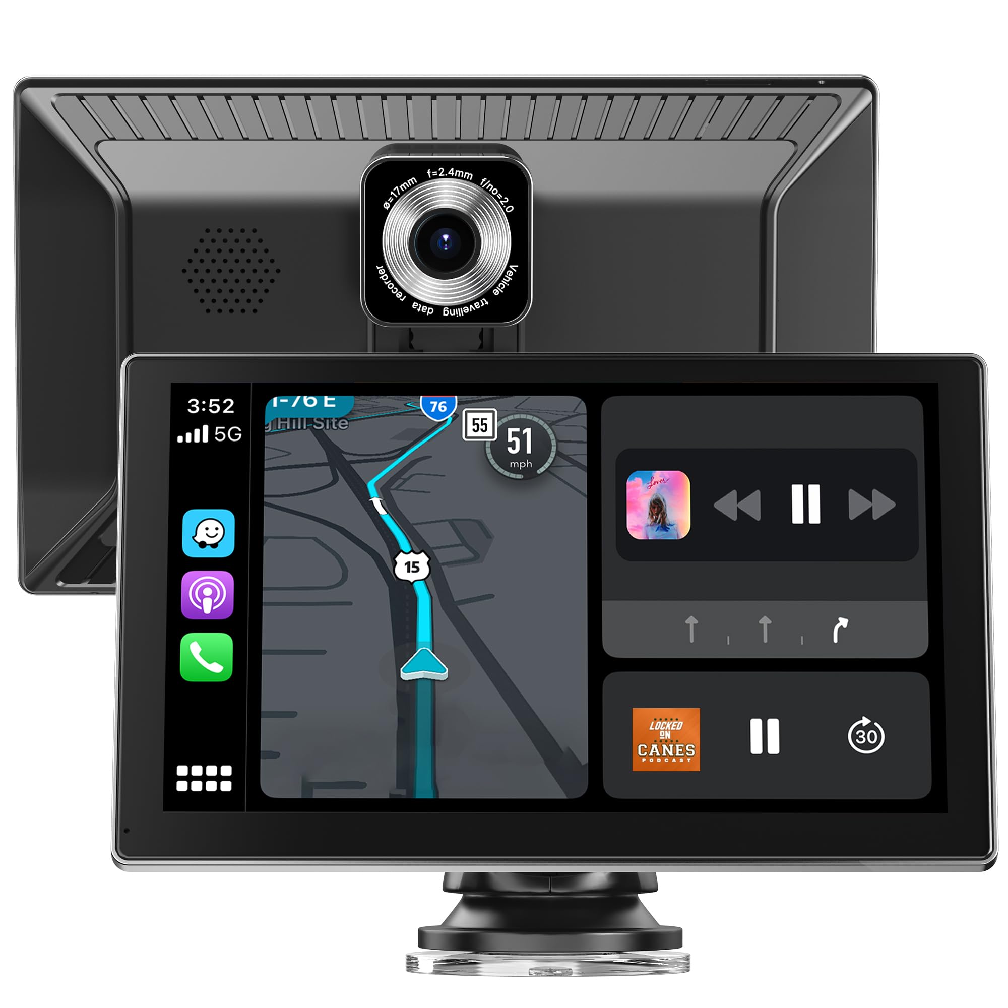 Jzones Pantalla Coche de 9 Pulgadas con CarPlay/Android Auto, Navegación GPS, Bluetooth, Pantalla Carplay Coche con Cámaras Frontales 4K y Traseras 1080P, Control de Voz, Instalación Fácil Plug & Play