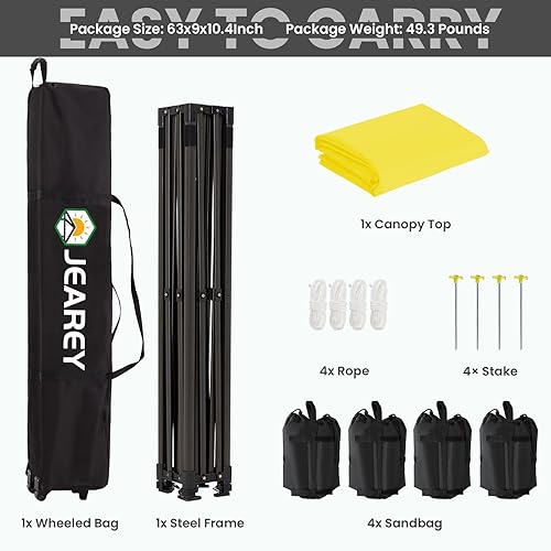 Miniatura 7 de JEAREY Tienda de campaña desplegable mejorada de 10 x 10 pies, toldo resistente para exteriores con bolsa enrollable, 4 bolsas de arena, amarillo