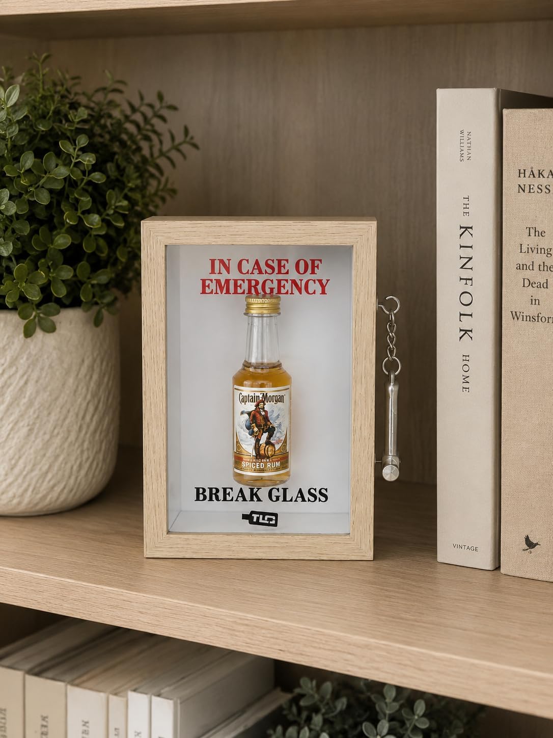 in Case of Emergency Break Glass - Deluxe 3D Display Box for Miniature Liquor Bottle, Real Glass Front (Nature)