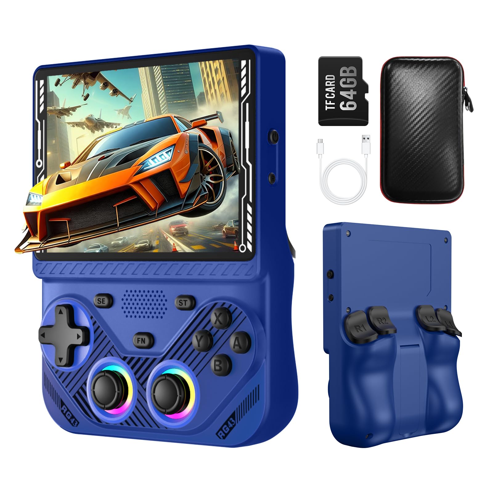RG43V Pro Retro Handheld Game Console, 4.3 Inch IPS Retro Gaming Console, RK3562 Chip with Dual RGBOX & EE System, 4000mAh Battery, Support HDMI Output, WiFi Online Multiplayer Game Console, Blue