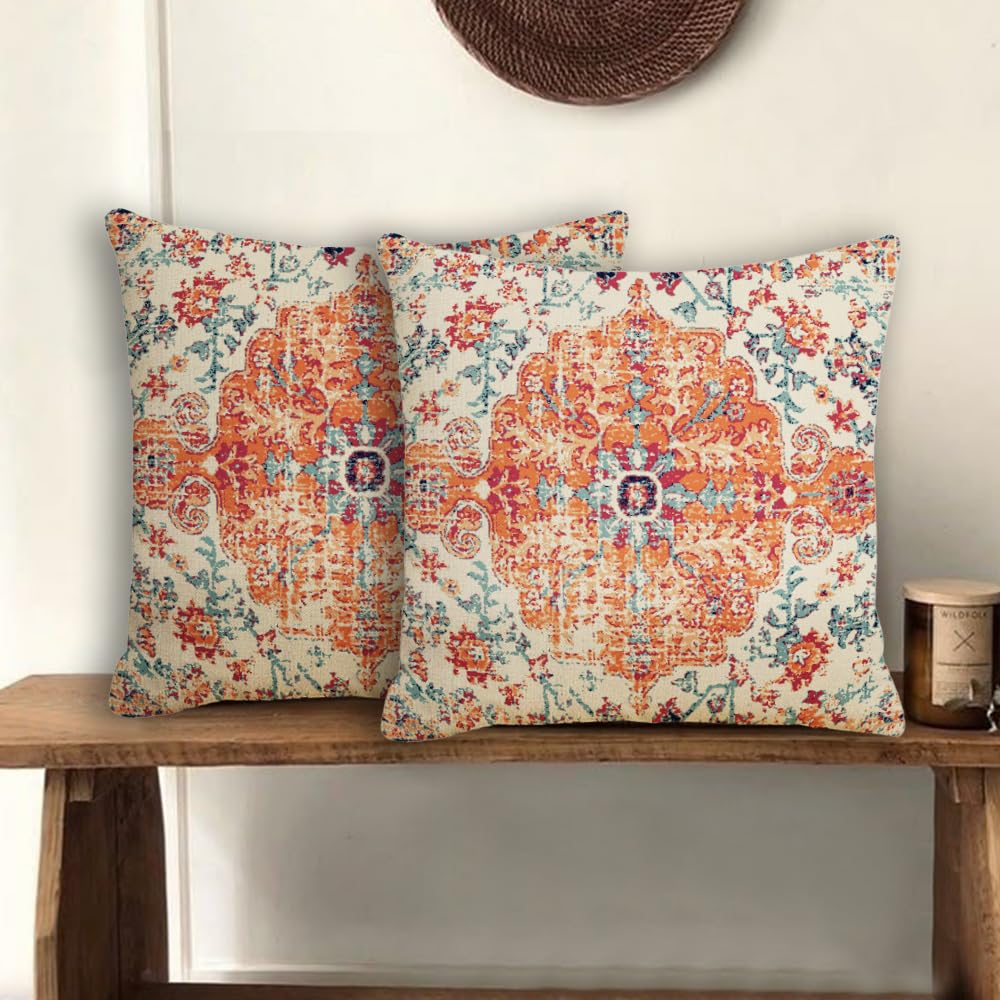 Funda De Cojín Boho Vintage 45x45 Cm - Juego De 2, Lino Transpirable, Para Sofá, Jardín O Dormitorio (Color Azul)