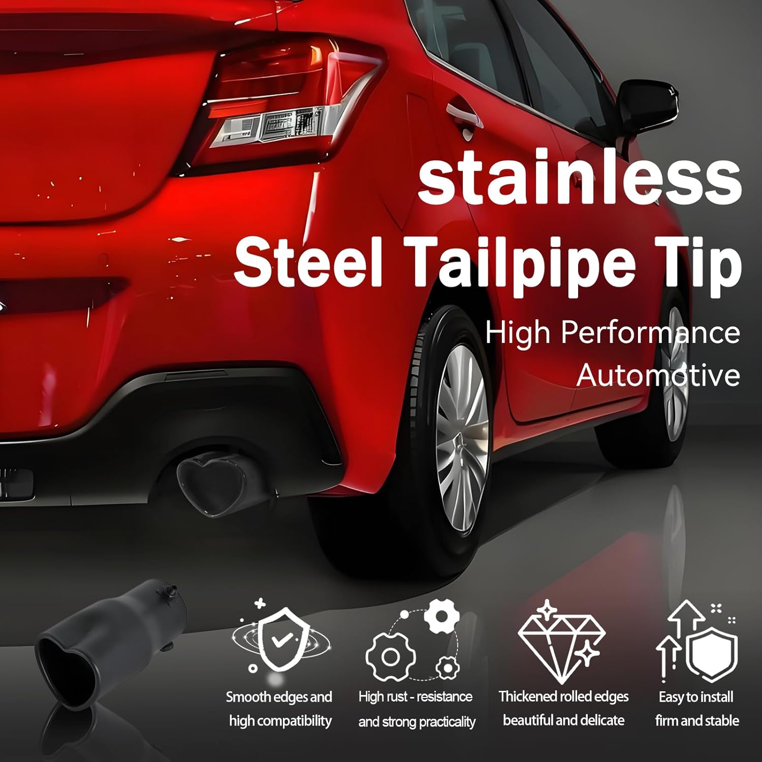 Car Exhaust Tip 2.5 inch Inlet, Universal Car Exhaust Pipe Modification Tail Throat Tail Pipe Stainless Steel Muffler Tip, Adjustable Heart Shaped Car Thickened Pipe (Straight,Matte Black)