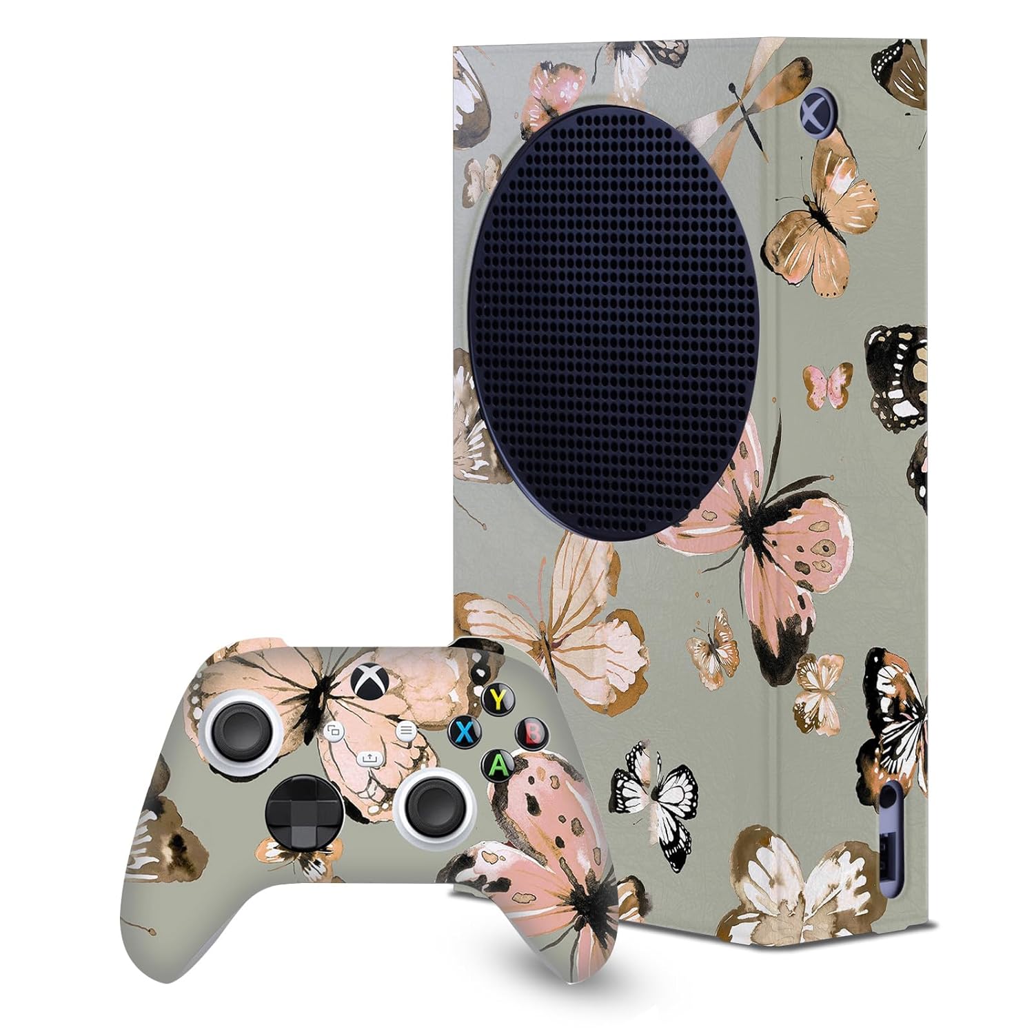Head Case Designs Officially Licensed Ninola Butterflies Gold Green Assorted Game Console Wrap and Game Controller Skin Bundle Compatible With Xbox Series S Console & Controller Bundle