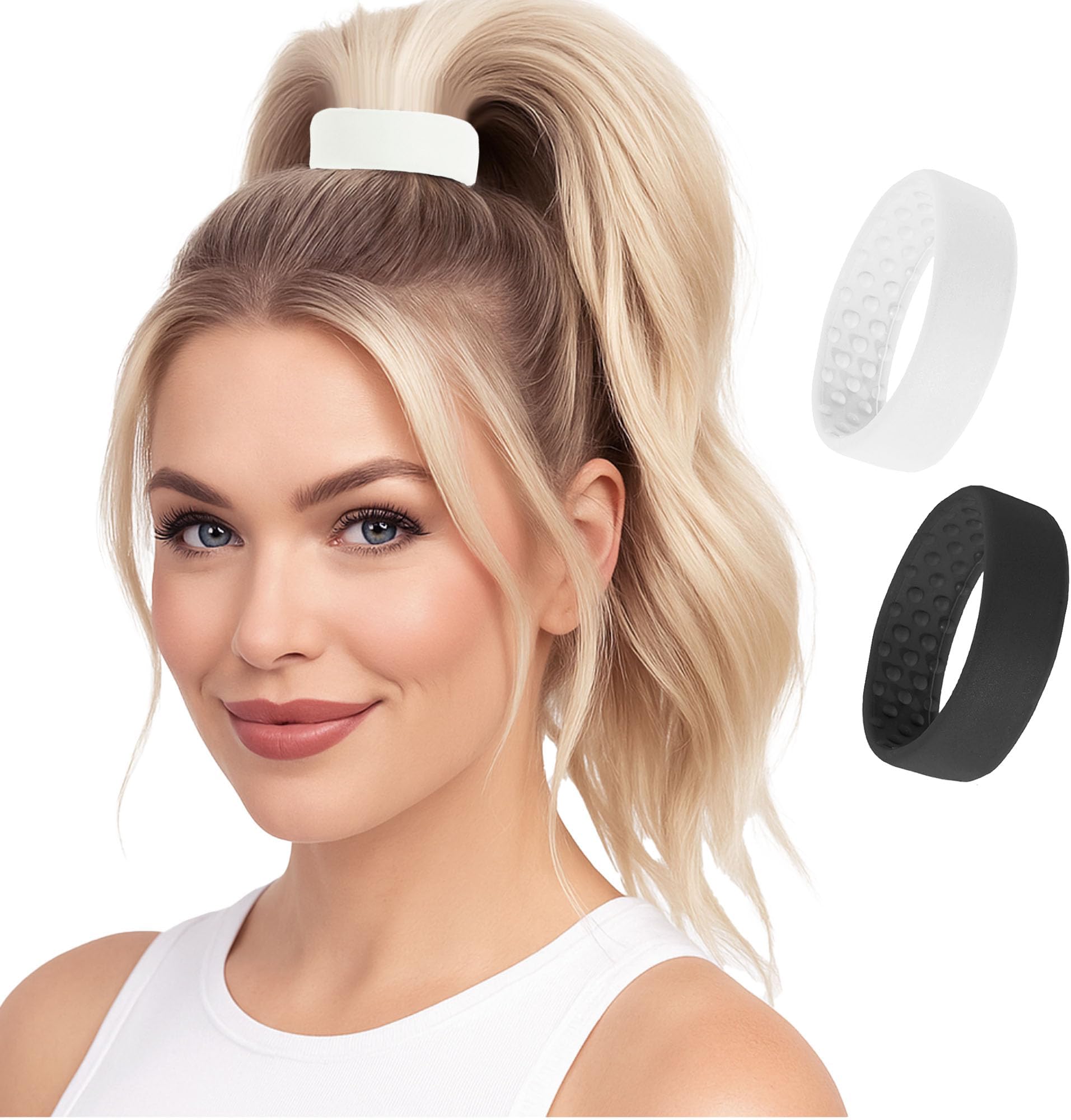 2 Medium PONY-O bendable Hair Ties, Ponytail Holders: for Fine to Normal or slightly Thick Hair-(Black and White)