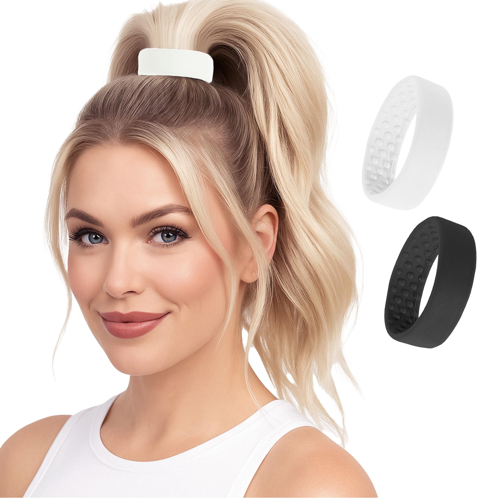 2 Medium PONY-O bendable Hair Ties, Ponytail Holders: for Fine to Normal or slightly Thick Hair-(Black and White)