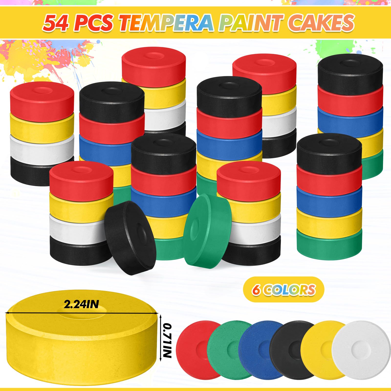 Engrowtic 54 Pcs Tempera Paint Cakes 6 Color Large Washable Tempera Cakes Art Supplies for Classroom Art Painting Drawing - Image 2