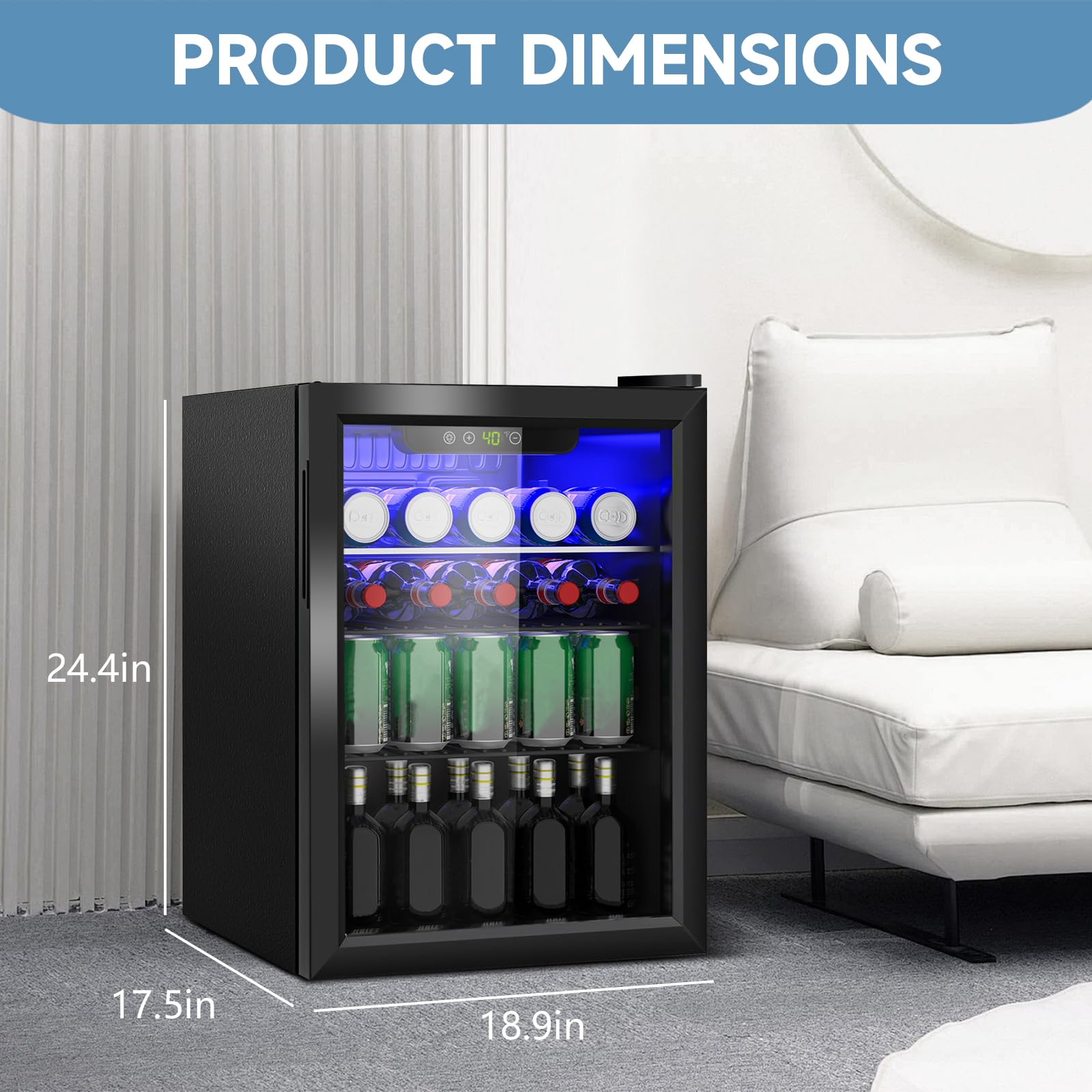 Stopasd Beverage Refrigerator Cooler, 2.6 Cu.Ft/95 Can Drink Fridge with Adjustable Shelves & Glass Door for Soda Wine Beer, Quiet Undercounter Small Fridge for Home/Office/Bar/Garage(40-61 ℉), Black on Fridge.com