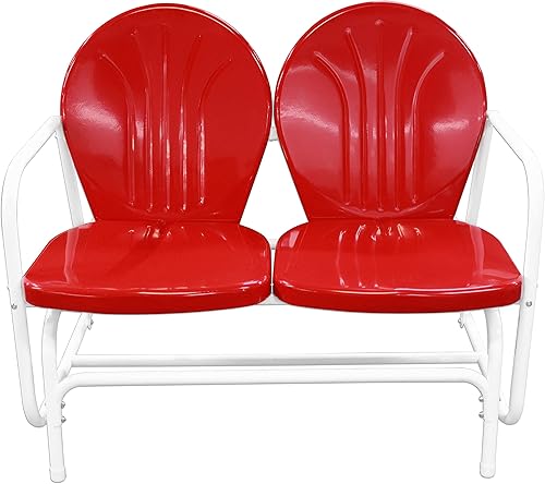 Leigh Country TX 93512 - Planeador de doble asiento de metal para patio, color rojo y blanco
