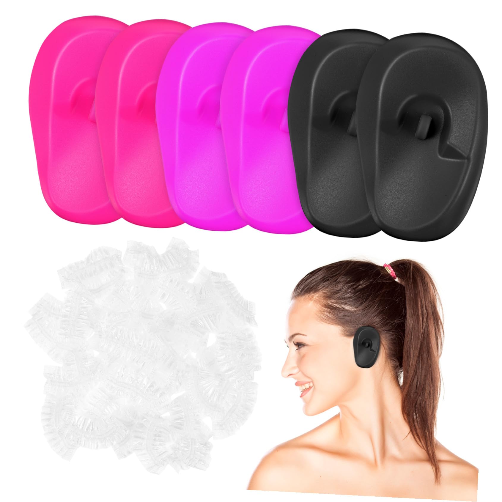 PRETYZOOM Copriorecchie Monouso da Parrucchiere in Silicone 206 Pezzi, Protezione per Orecchie Durante Tintura e Doccia, per Uomo e Donna Uso Casa, Hotel e Salone