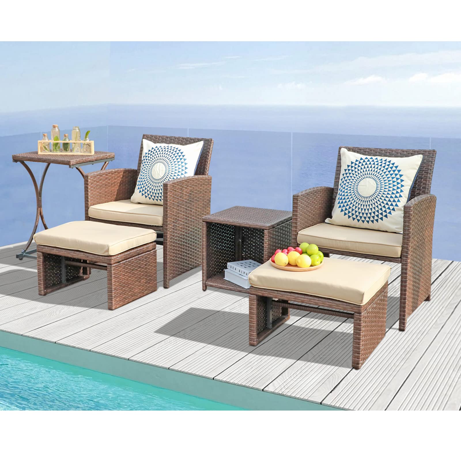 Buy OC OrangeCasual 6 Piece Patio Wicker Furniture Set, Balcony All