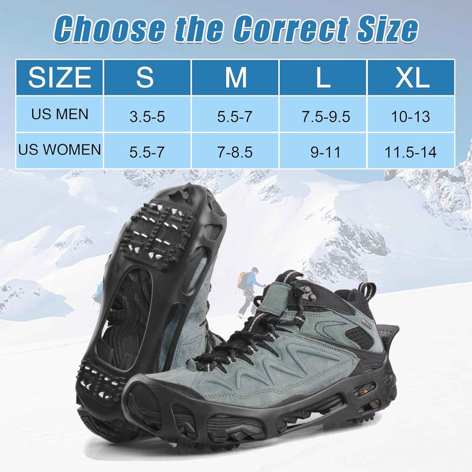 Ramponi per Scarponi 24 Denti Ramponcini da Neve Misure S/M/L/XL Ramponi da Ghiaccio Universali Ramponcini Scarpe Trekking Ice Tacchetti per Camminare, Escursionismo, Alpinismo in Inverno