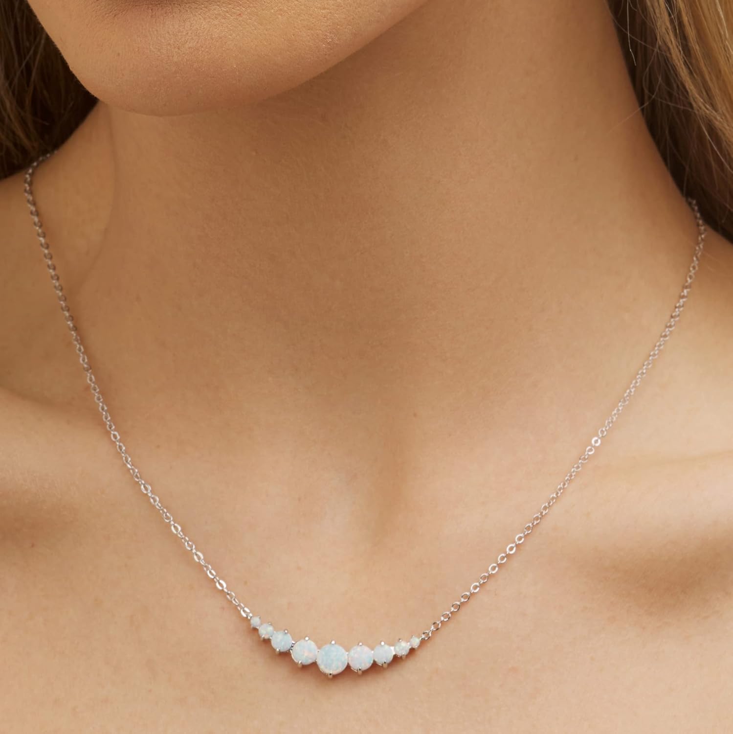 Miniatura 3 de Barzel Collar graduado de ópalo blanco chapado en oro blanco de 18 quilates o chapado en oro rosa, Latón con oro blanco de 18 quilates, Ópalo