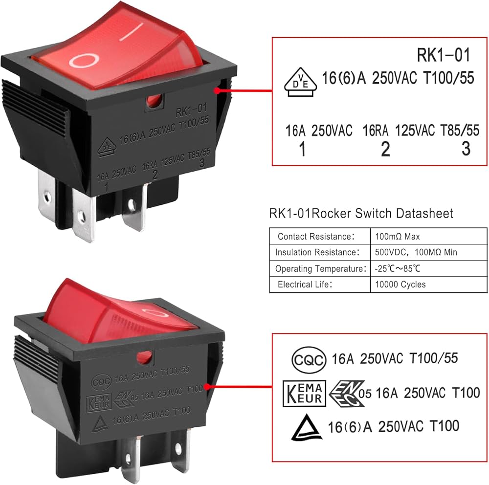 Amazon.co.jp: Heschen ロッカースイッチ ON-OFF DPST 4端子 レッド Amazon.co.jp: Heschen ロッカースイッチ ON-OFF DPST 4端子 レッド