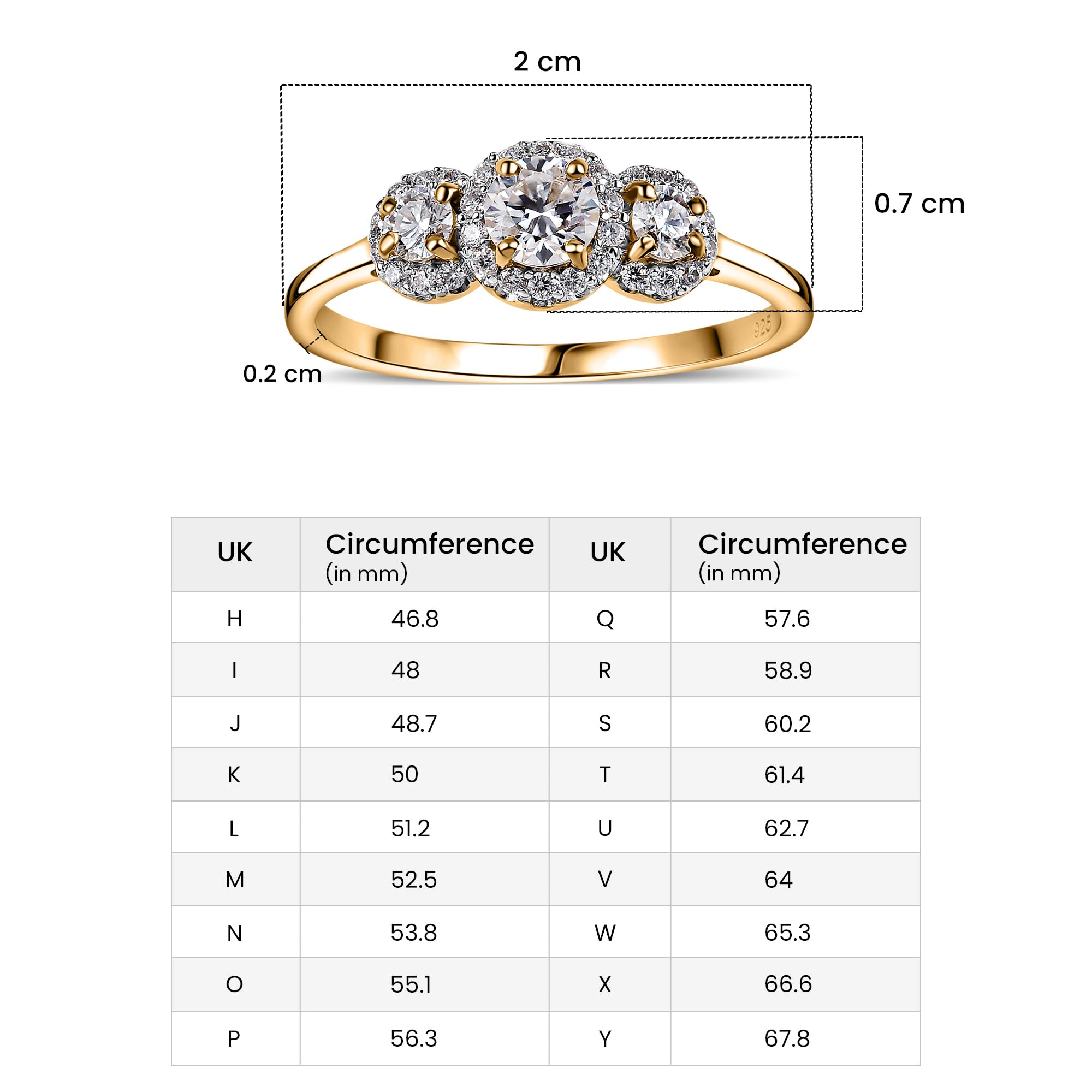 TJC Moissanite anello di fidanzamento da donna in trilogy halo design platino e oro placcato oro 925 anello nuziale da donna con confezione regalo