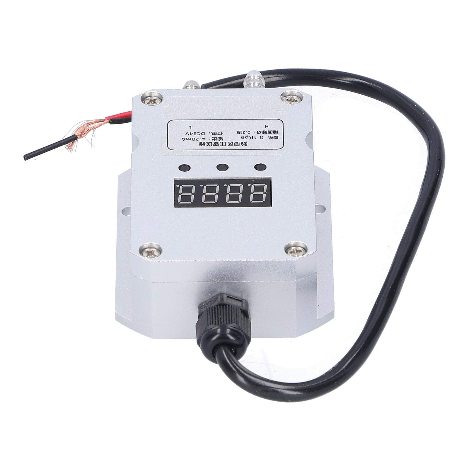 Transmisor de Presión de Viento Sensor de Pantalla Digital de Precisión para Suministro de Aire de Caldera y Control de Presión, Aleación de Aluminio Plateado (0-1Kpa)