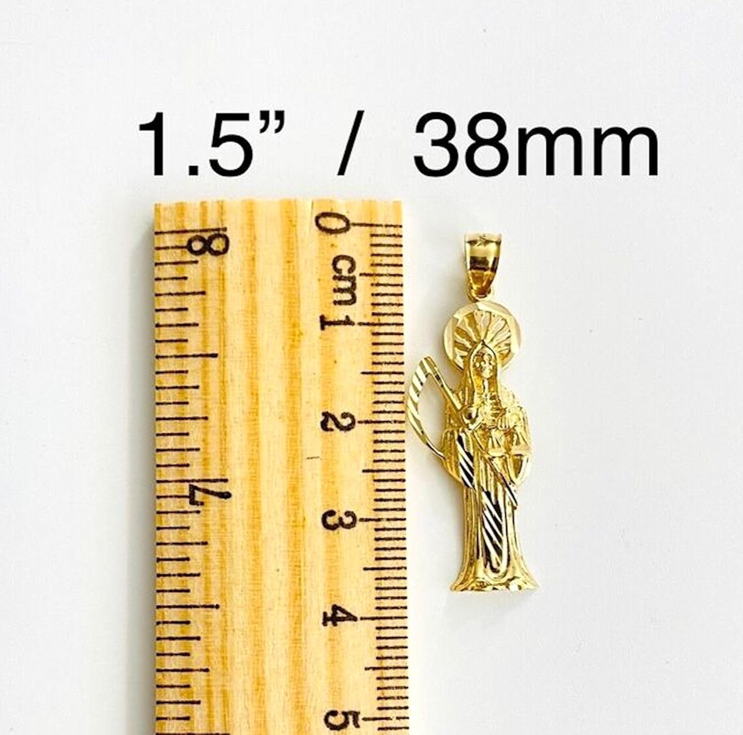Solid 14K Yellow Gold Santa Muerte Pendant, Angel of Death Grim Reaper Charm - 3 Different Size.